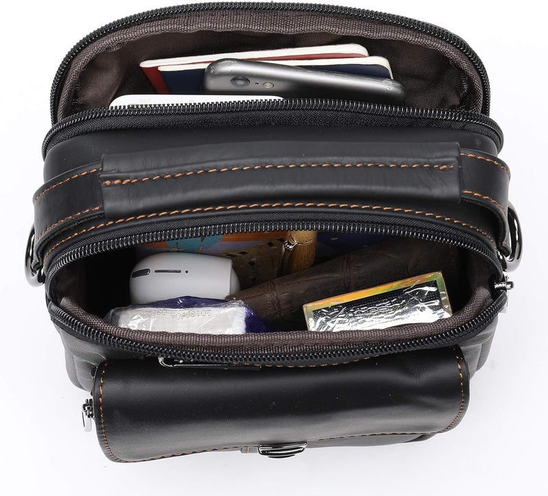 NIUCUNZH Man Purses and Bags Small, Mini Genuine Leather Messenger and Shoulder Bag for Men with lots of Zipper Pockets | Small, Mini, for Men - Image 5
